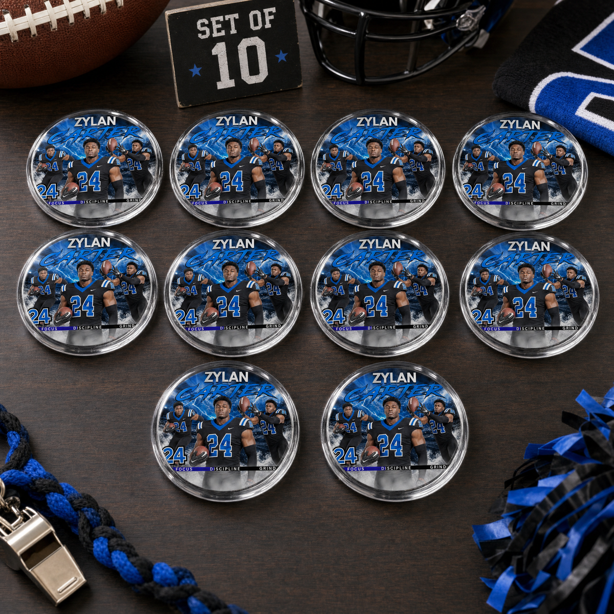 Custom Sports Buttons — Set of 10